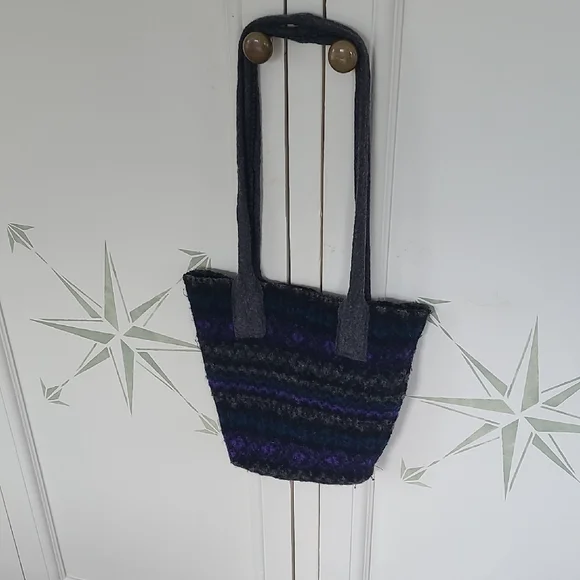 Stylish Vintage Handmade Purple and Black Women's Wool Tote Bag - Picture 1 of 7